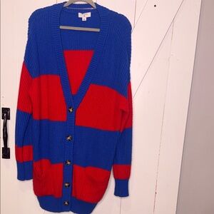 Blue and Red Striped Cardigan